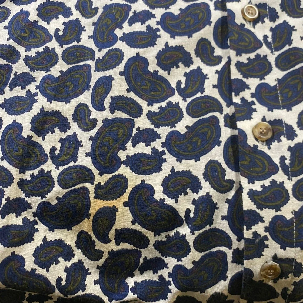 The Mens Company Paisley Button Down Shirt Men XL Blue White Cotton Vintage 2992